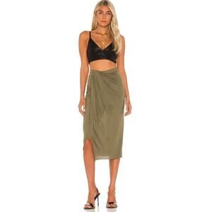 Helmut Lang Women's Ruched Jersey Skirt in Naval Green XSmall MSRP $275